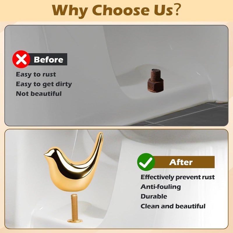 Windspeed 4Pcs Toilet Bolt Covers Decorative Ceramic Cute Bird Covers Replacement Toilet Screw Cover Caps Animal Commode Screw Plug for Decor Bathroom Accessories Bolt with Swan, Cactus, Bird, Moon Shapes(Gold) - Image 3